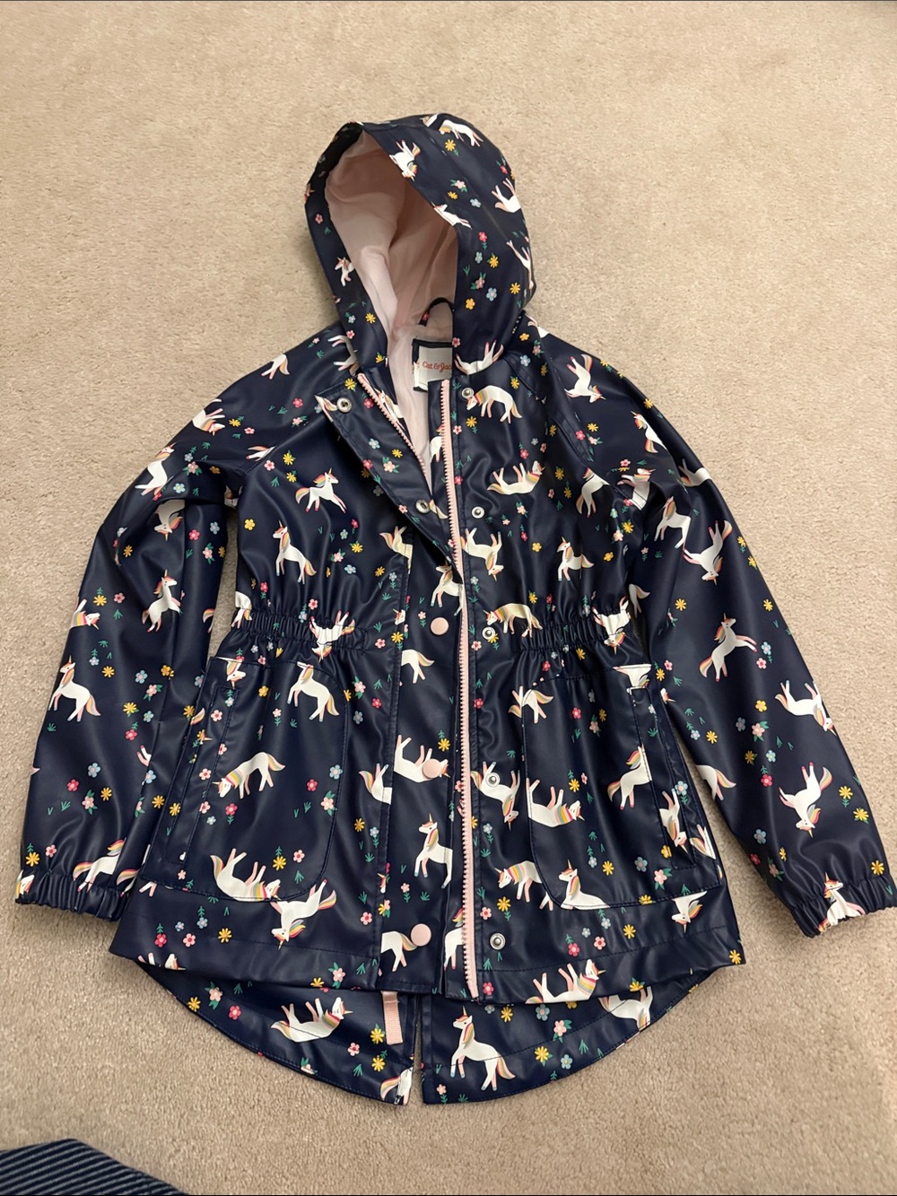 Cat & Jack Navy Unicorn Hooded Raincoat with Pink Lining